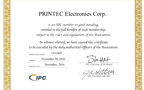 本公司於2016年12月加入IPC國際電子工業聯接協會 (20231101更新會員證書)